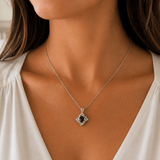 Sapph & Diamond Geometric Halo Pendant 18KWG