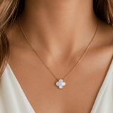 18" VCA Inspired Solitaire MOP Clover Necklace 18KYG