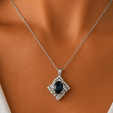Sapph & Diamond Geometric Halo Pendant 18KWG