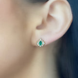 Pear Emerald & Dia Earrings 0.24ctw 14KYG
