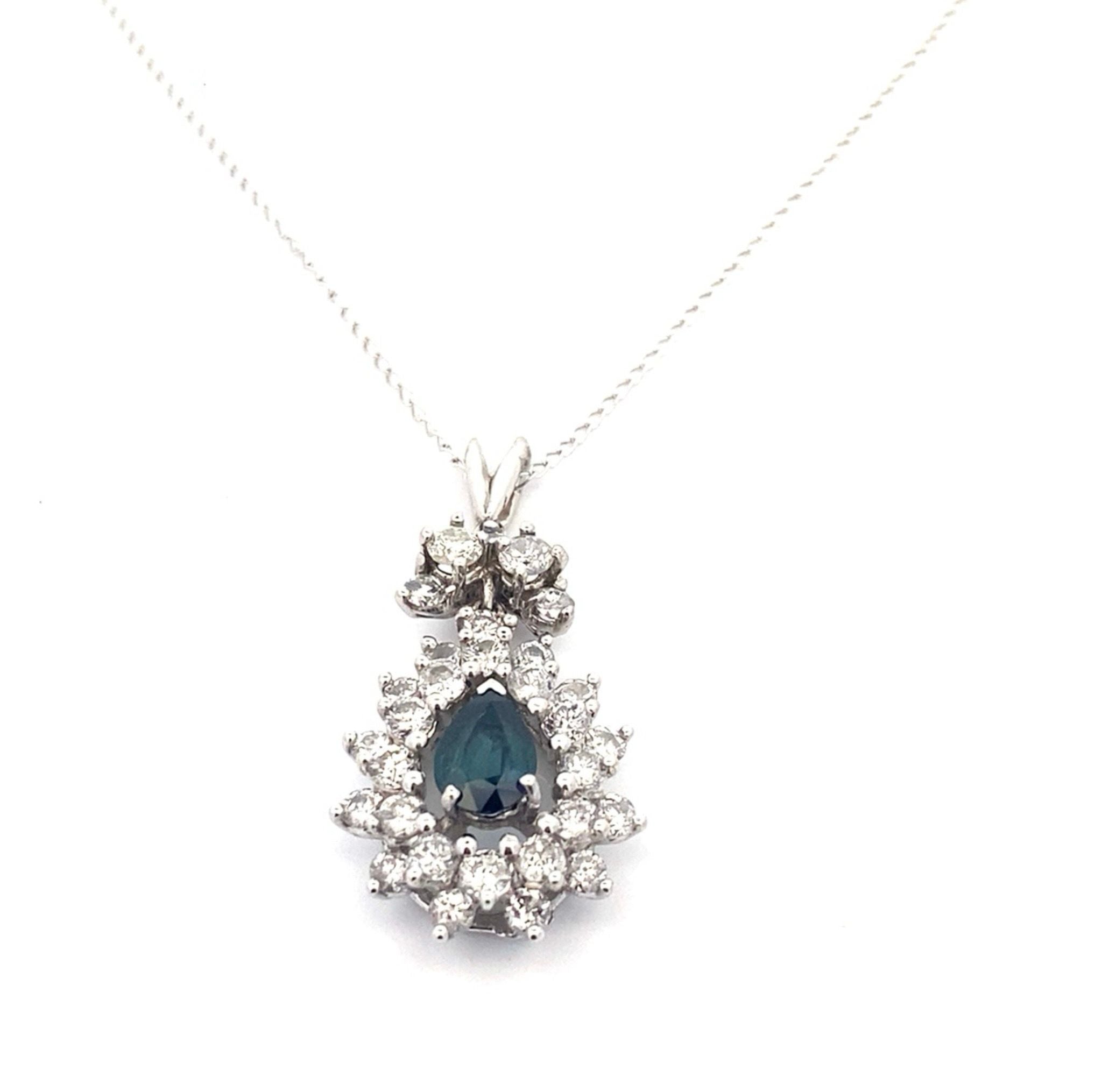 14k White Gold Diamond & Sapphire Necklace 1.45ctw 1.3dwt