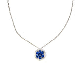 Floral Sapphire & Diamond Necklace 18" Adjustable 18KWG