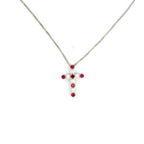 14k WG Dia & Ruby Cross Necklace 0.07ctw 1.1dwt
