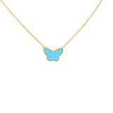 14k YG Turquoise Butterfly Necklace 1.05ctw 1.9dwt