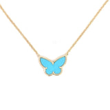 14k YG Turquoise Butterfly Necklace 1.05ctw 1.9dwt