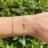 7.5-6.5" Adjustable Sideways Dia Cross Bracelet 0.20ctw 14KYG