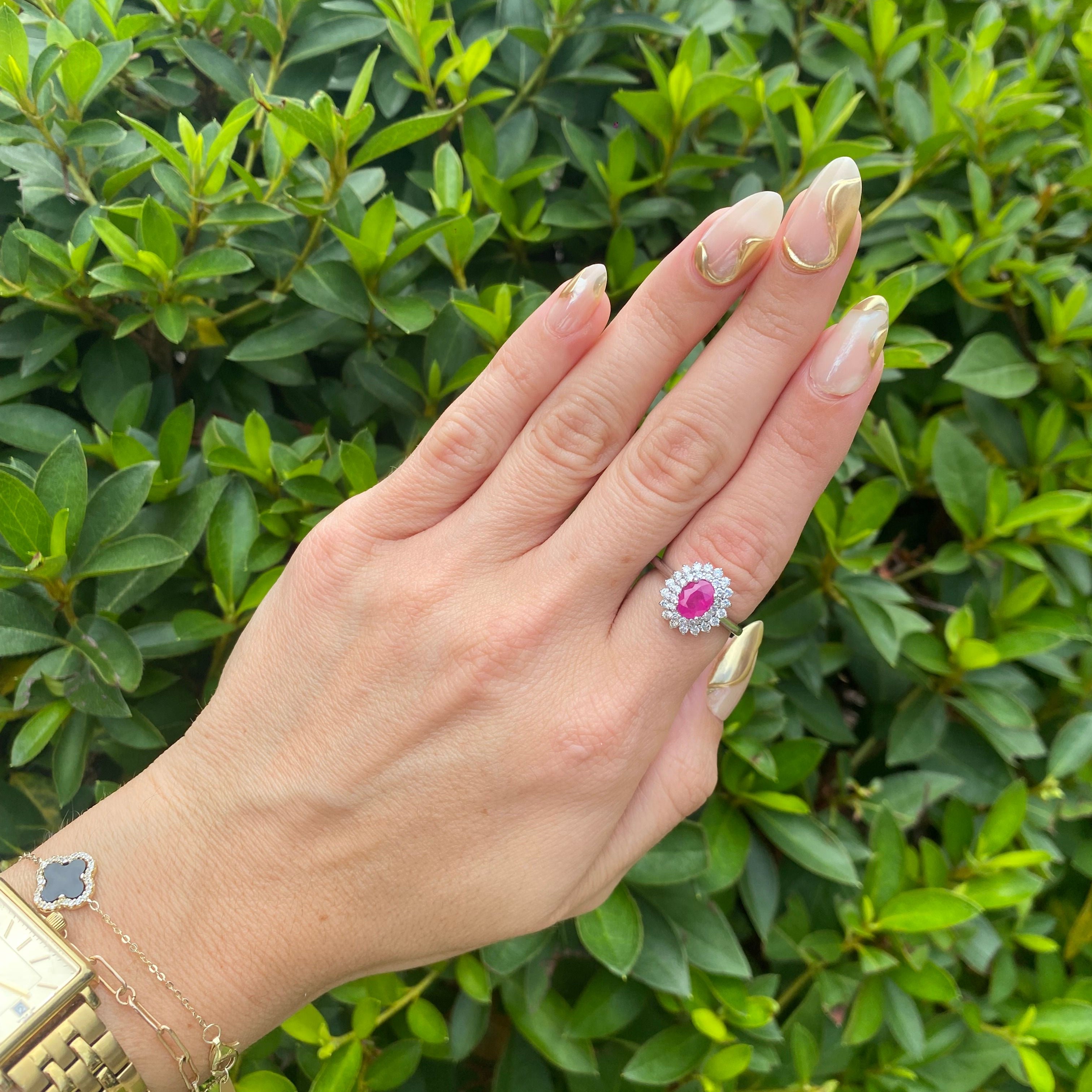 10k WG Dia & Ruby Ring 0.85ctw Sz7