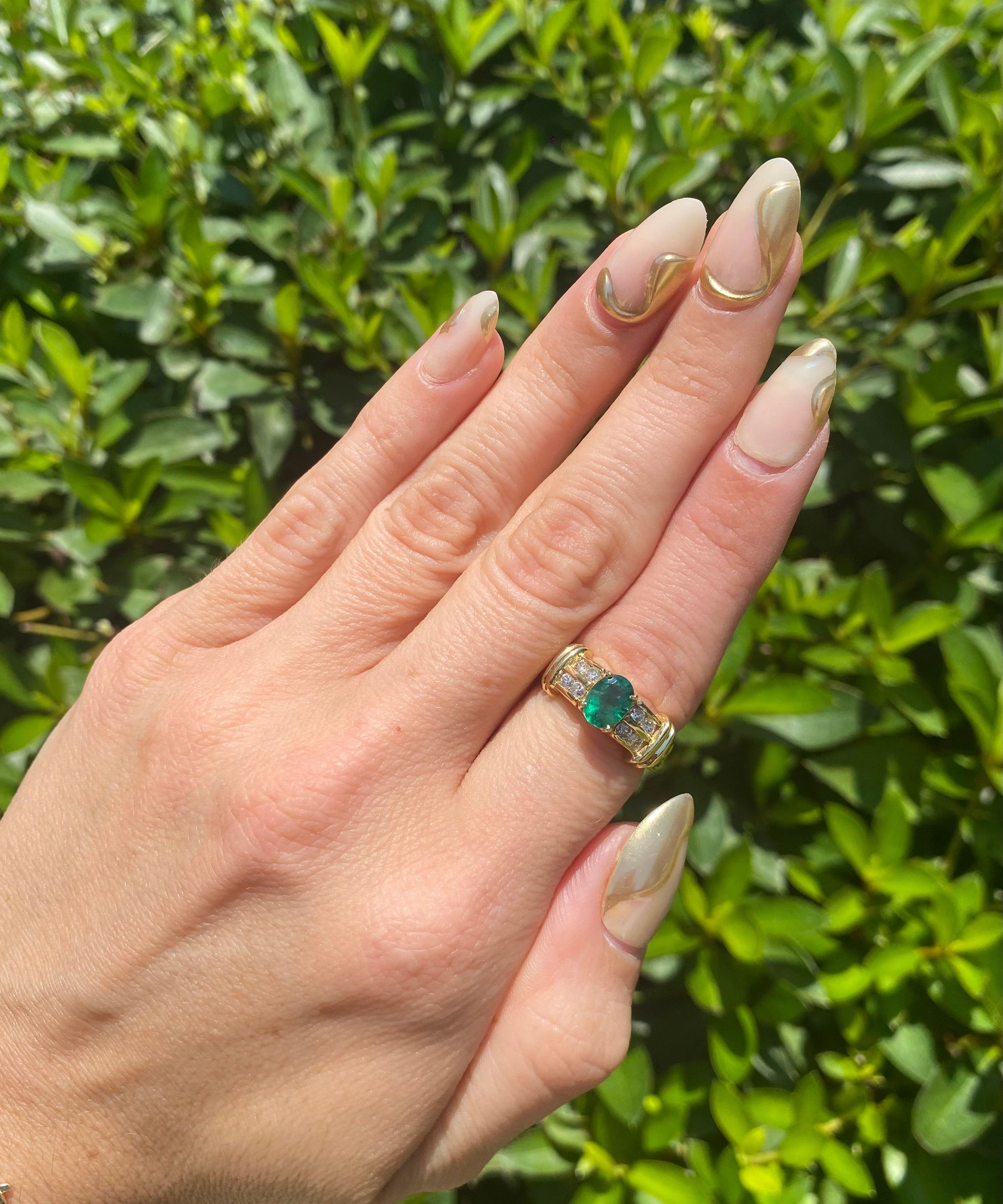 Diamond & Emerald Ring 1ctw Sz6