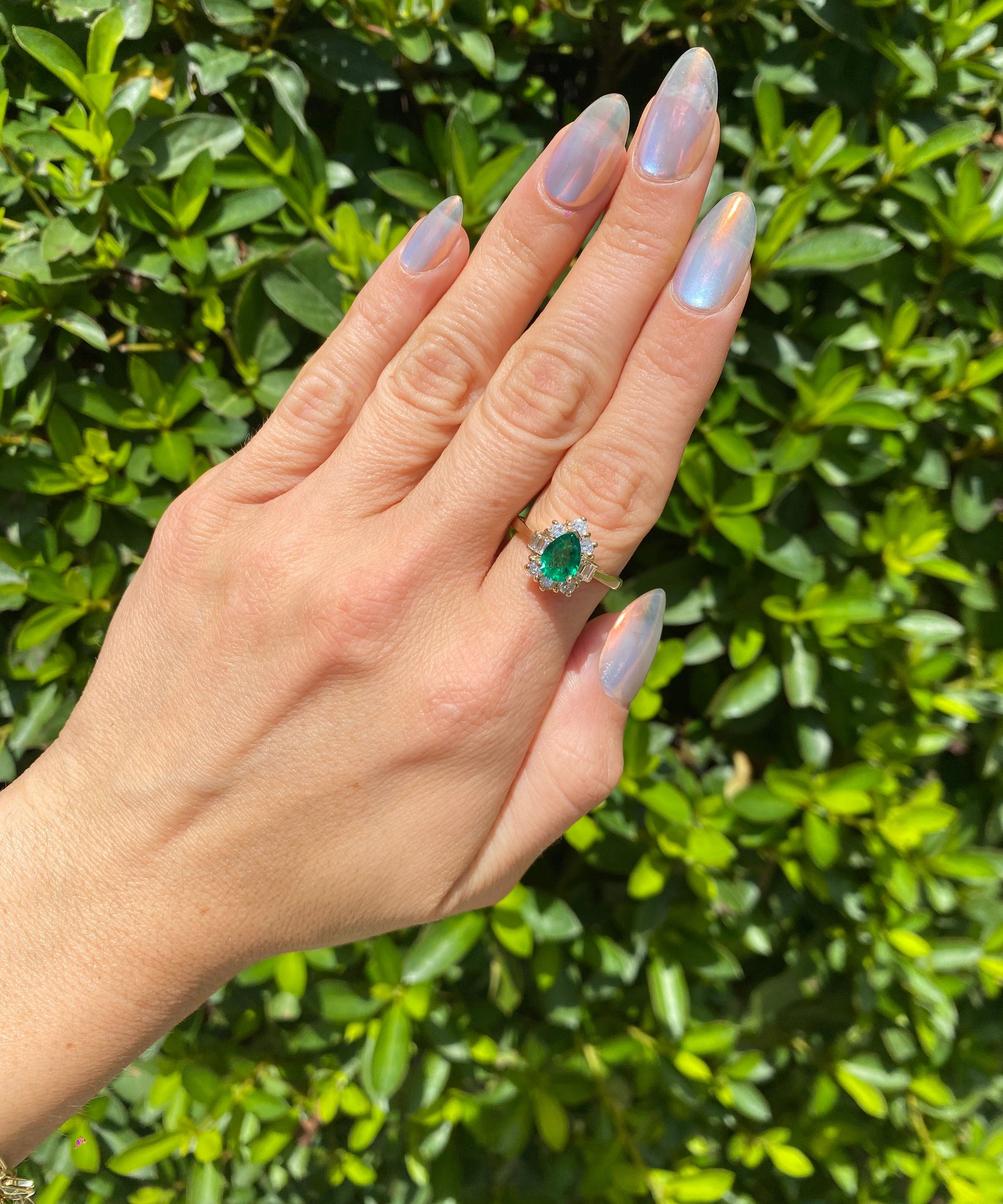Pear Emerald & Dia Estate Ring 14KYG