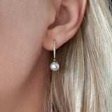 Pearl & Dia 0.20ctw Drop Hoop Earrings 14KYG