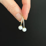 Pearl & Dia 0.20ctw Drop Hoop Earrings 14KYG