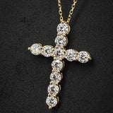 16" Lab Diamond Cross Necklace 14KYG