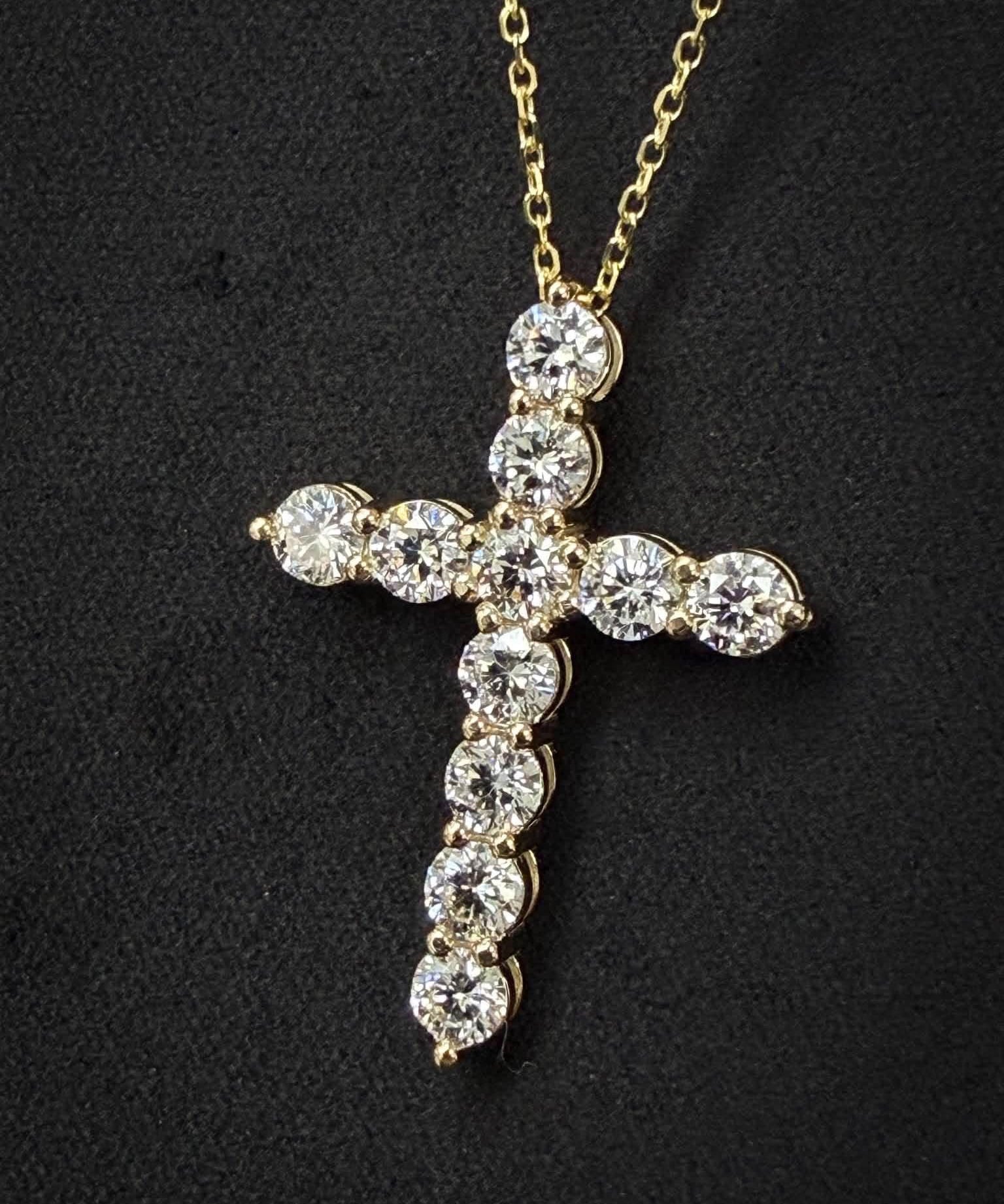 16" Lab Diamond Cross Necklace 14KYG
