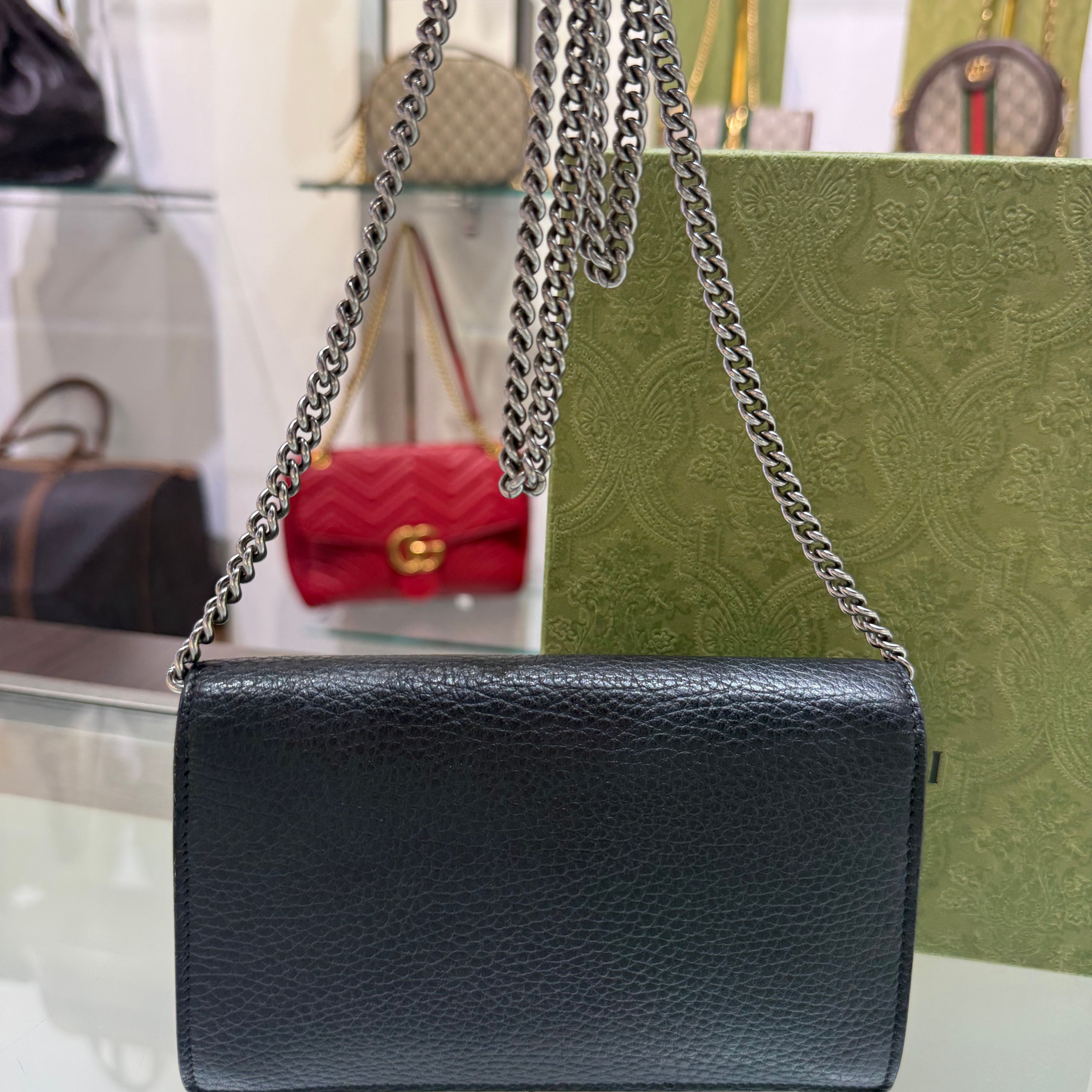 Gucci Dionysus Leather Mini Chain Handbag (black) with box