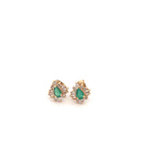 Pear Emerald & Dia Earrings 0.24ctw 14KYG