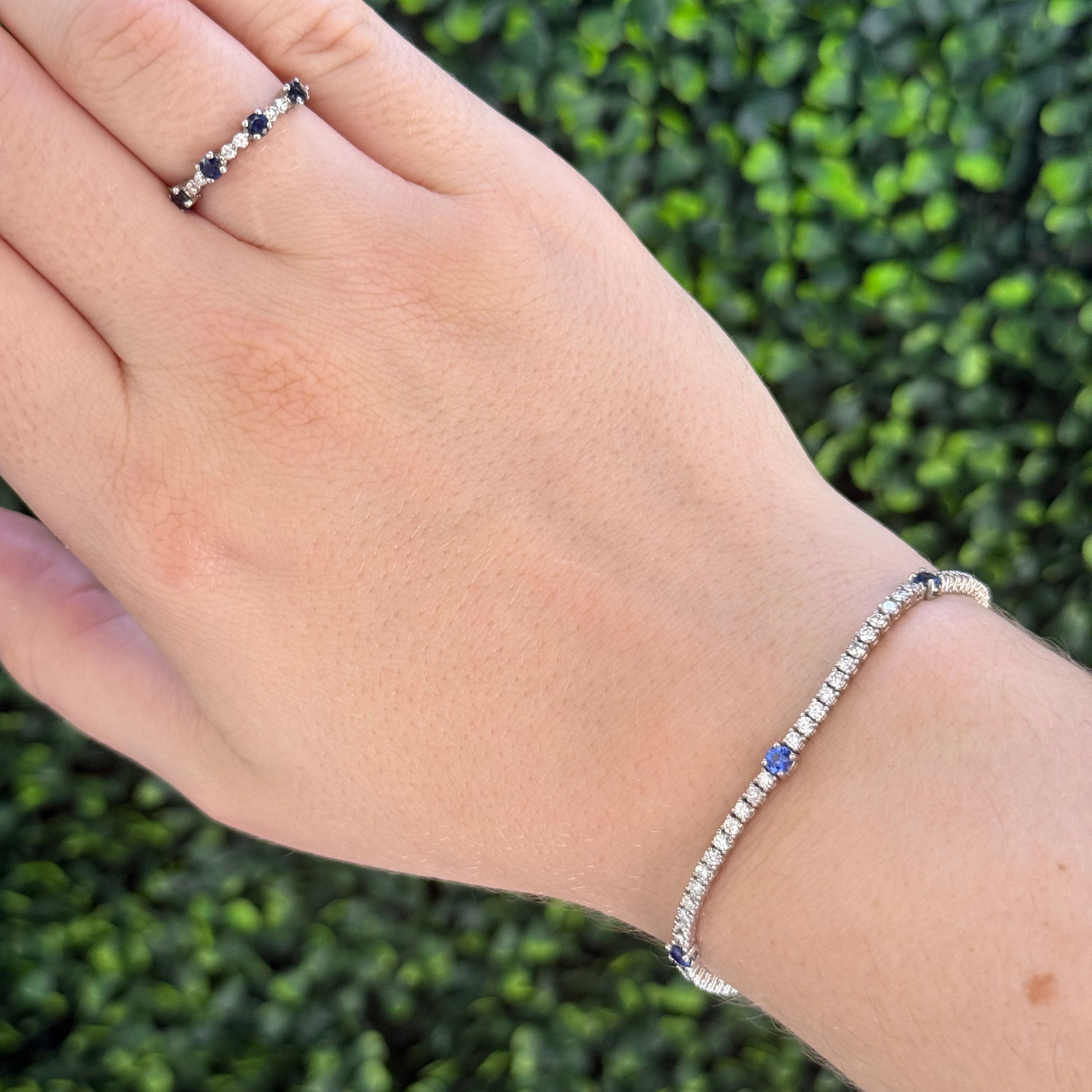 Sapphire 5 Stone & Diamond Tennis BLT 14KWG