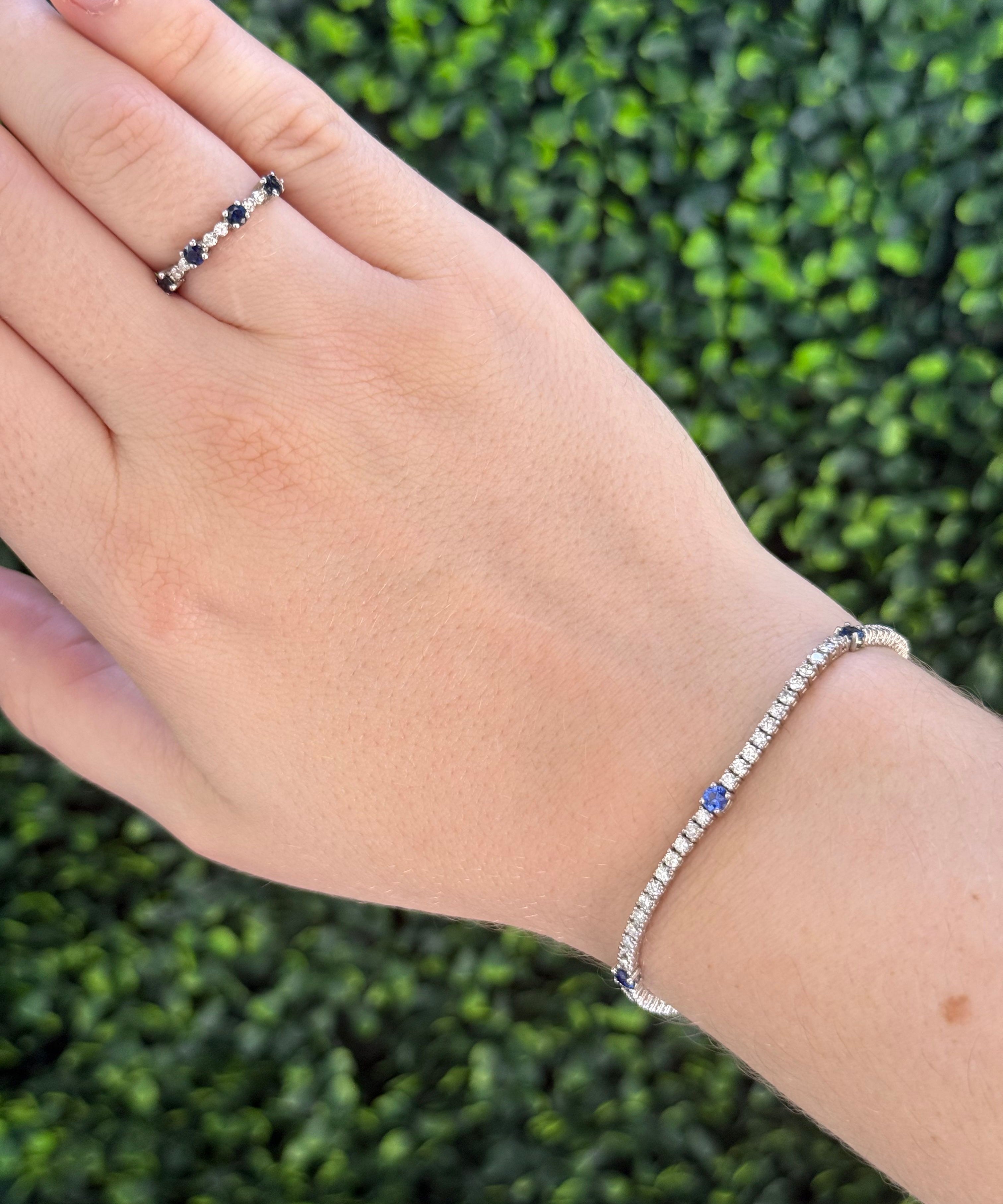Sapphire 5 Stone & Diamond Tennis BLT 14KWG